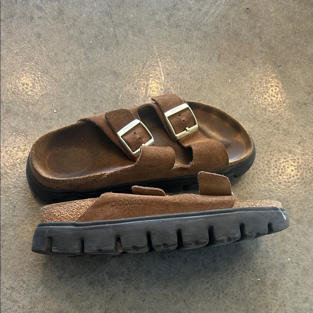 Birkenstock Brown Suede Sandals with Buckles